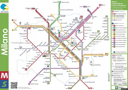 Карта и схема остановок общественного транспорт в Милане